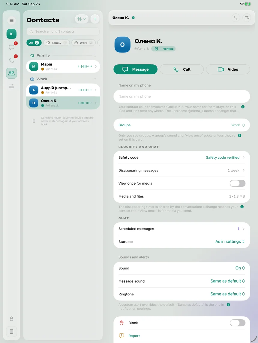 Contacts in Tysha on iPad