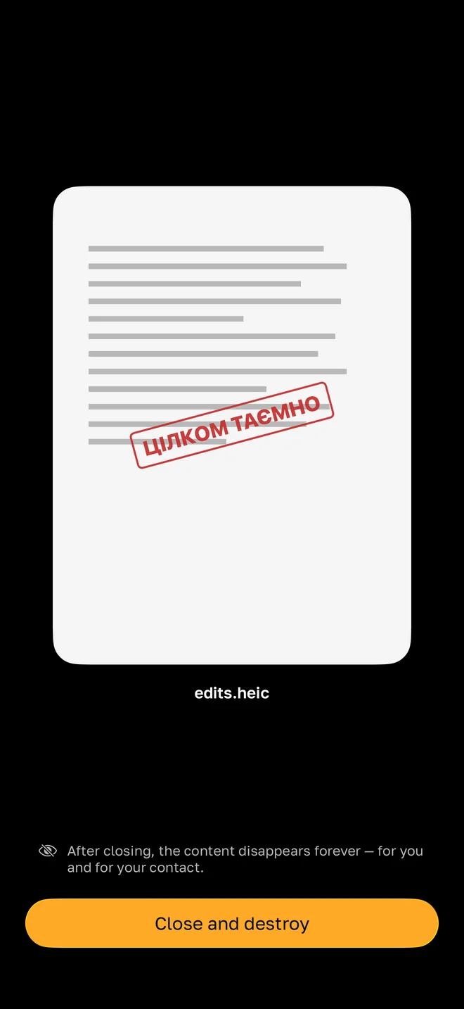 An opened view-once document in Tysha with a top secret stamp